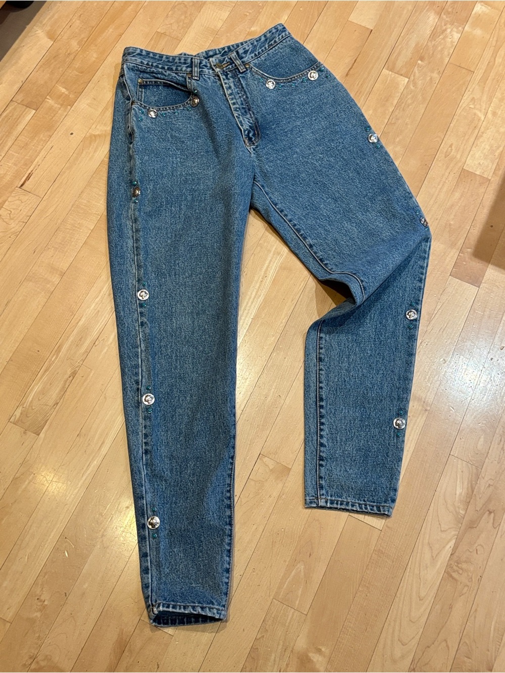 Pepe Vintage 80’s Turquoise and Silver Studded High-Rise Jeans - RARE